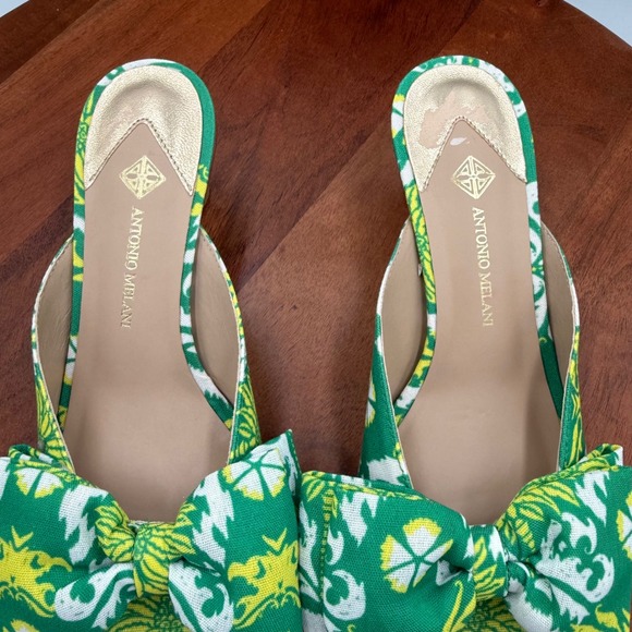 Antonio Melani Alora Royal Palm Bow Slide Sandals Kitten Heel Mule Womens 6.5 - Picture 11 of 12